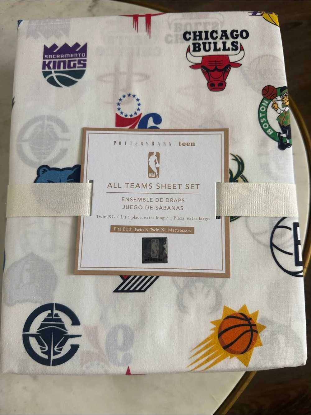 Pottery Barn Teen White NBA All Teams Sheet Set with Multi-Color Logos